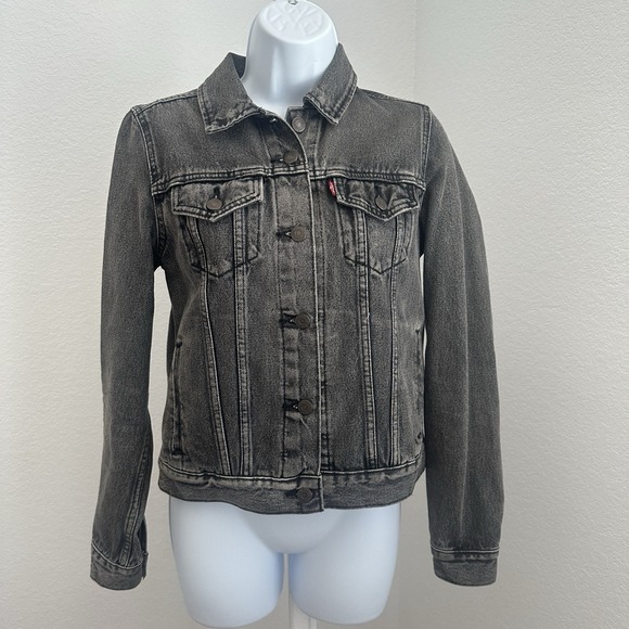 Women's Levi's Faded Black Denim Jacket With Buttons And Pockets, Sz: S (ba6) - Picture 1 of 6